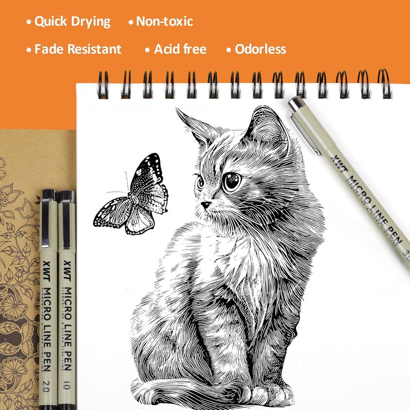 XWT Micro Fineliner Pens 6Pcs 0.25mm/Set, Ultra Fine Fineliner Pen, Water-based Black Pigment Ink, Drawing Journaling Doodling Supplies for Artists, Designers, Students - Image 4